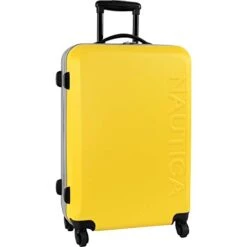 Nautica Hardside Carry On Luggage - 20 Inch Spinner Wheels Suitcase Lightweight Rolling Travel Bag For Under Seat, Yellow/Silver