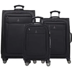 Travelpro Skywalk Limited 3 Piece Spinner Suitcase Set - Softside Expandable Travel Luggage With Spinning Wheels – Carry On & Checked Bags, Black