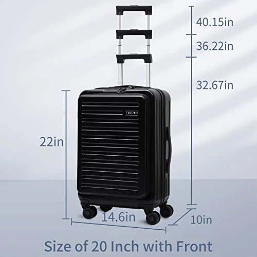 TydeCkare 20 Inch Carrry On Luggage With Front Zipper Pocket, 45L, Lightweight ABS+PC Hardshell Suitcase With TSA Lock & Spinner Silent Wheels, Convenient For Business Trips, Black 5 TydeCkare 20 Inch Carrry On Luggage With Front Zipper Pocket, 45L, Lightweight ABS+PC Hardshell Suitcase With TSA Lock & Spinner Silent Wheels, Convenient For Business Trips, Black - Image 5
