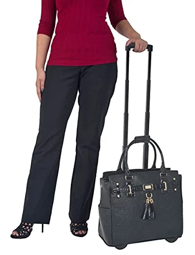 JKM And Company THE BARRINGTON Black Python & Alligator Compatible With Computer IPad, Laptop Tablet Rolling Tote Bag Briefcase Carryall Bag 6 JKM And Company THE BARRINGTON Black Python & Alligator Compatible With Computer IPad, Laptop Tablet Rolling Tote Bag Briefcase Carryall Bag - Image 6