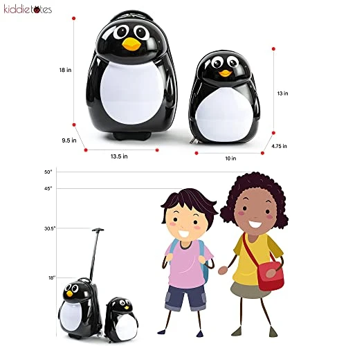 Kiddietotes Kids Carry-on Upright Luggage Suitcase And Backpack Set - Smooth Rolling Wheels - Penguin 6 Kiddietotes Kids Carry-on Upright Luggage Suitcase And Backpack Set - Smooth Rolling Wheels - Penguin - Image 6