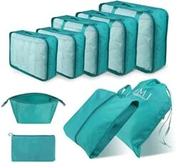 DIMJ Packing Cubes For Travel, 9 Pcs Travel Cubes Set Foldable Suitcase Organizer Lightweight Luggage Storage Bag 5 Colors Options (Blue)