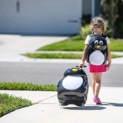 Kiddietotes Kids Carry-on Upright Luggage Suitcase And Backpack Set - Smooth Rolling Wheels - Penguin 2 Kiddietotes Kids Carry-on Upright Luggage Suitcase And Backpack Set - Smooth Rolling Wheels - Penguin - Image 2