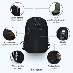 Targus Travel Laptop Backpack For 15.6 Inch Laptops, TSA Checkpoint-Friendly Carry On Travel Backpack For Women Men Business/College Laptop Bag For Work School Travel, Black (TBB013US) -Travelpro Shop 416cO3WQBiL