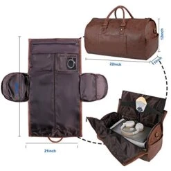 Carry On Garment Bag, Waterproof Mens Garment Bag For Travel Business, Large Leather Duffel Bag With Shoe Compartment -Brown -Travelpro Shop 416e7x0J0 L