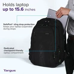 Targus Travel Laptop Backpack For 15.6 Inch Laptops, TSA Checkpoint-Friendly Carry On Travel Backpack For Women Men Business/College Laptop Bag For Work School Travel, Black (TBB013US) -Travelpro Shop 4180OUo UFL