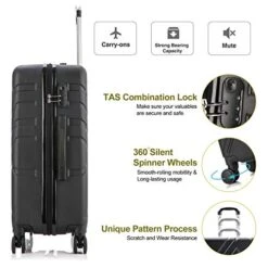 4PC Luggage Sets, ABS Hardshell Luggage Set Lightweight Hard Shell Travel Suitcases W/Spinner Wheels Free Suitcase Cover(18 20 24 28Inch) (Black) -Travelpro Shop 418PWC MzEL