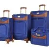 Caribbean Joe Castaway Designer Luggage - 4 Piece Softside Expandable Lightweight Spinner Suitcases- Travel Set Includes Tote Bag, 20-Inch Carry On, 24 Inch And 28-Inch Suitcases (Royal Blue)