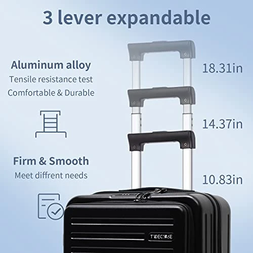 TydeCkare 20 Inch Carrry On Luggage With Front Zipper Pocket, 45L, Lightweight ABS+PC Hardshell Suitcase With TSA Lock & Spinner Silent Wheels, Convenient For Business Trips, Black 6 TydeCkare 20 Inch Carrry On Luggage With Front Zipper Pocket, 45L, Lightweight ABS+PC Hardshell Suitcase With TSA Lock & Spinner Silent Wheels, Convenient For Business Trips, Black - Image 6