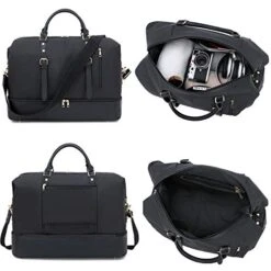 Canvas Overnight Bag Oversized Travel Duffel Leather For Men And Women Weekender Tote (Black-D) -Travelpro Shop 41BcgZ Dd L