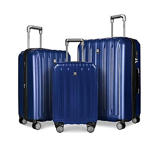 FOCHIER 3 Piece Hardshell Luggage Set, Expandable Hardside Lightweight Fashion PC+ABS Suitcase With Spinner Wheels & TSA Lock (20/24/28), Blue 1 FOCHIER 3 Piece Hardshell Luggage Set, Expandable Hardside Lightweight Fashion PC+ABS Suitcase With Spinner Wheels & TSA Lock (20/24/28), Blue