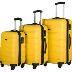 Expandable 3 Piece Luggage Sets Hardside Durable Suitcase With Spinner Wheels TSA Lock, 3 Pcs Carry On Case Travel Home Outdoor School Lightweight Trolley Case ( 20" 24" 28" Yellow)