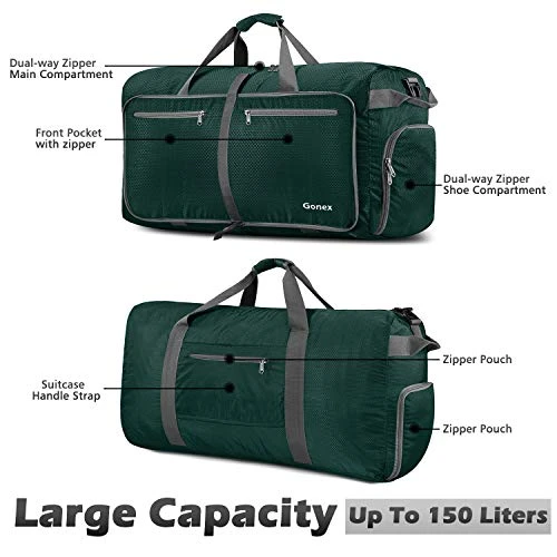 Gonex 150L Travel Duffel Bag Foldable Extra Large Duffle Bag XL Heavy Duty For Men Women For Luggage Shopping Blackish Green 6 Gonex 150L Travel Duffel Bag Foldable Extra Large Duffle Bag XL Heavy Duty For Men Women For Luggage Shopping Blackish Green - Image 6