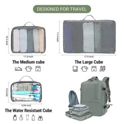 Molnia Travel Backpack For Men, 47L Carry On Backpack, 17.3inch Laptop Backpack Flight Approved, With 3 Packing Cubes & 1 Shoe Bag, Expandable Business Suitcase, Weekender Duffel Bag, Grey-green -Travelpro Shop 41EugEh75BL