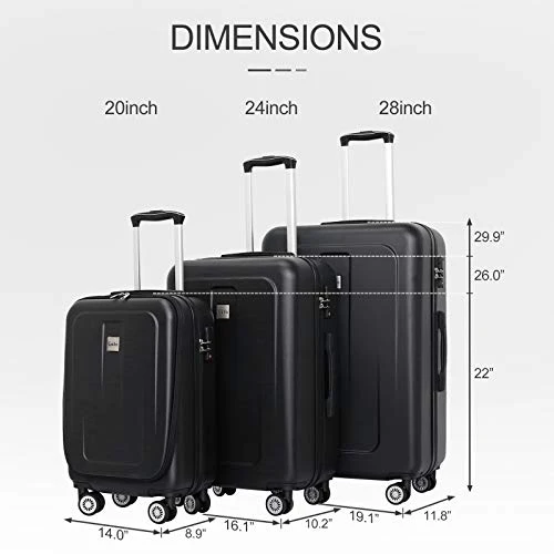Ceilo ABS Hardside Luggage Sets With USB Interface Laptop Pocket,Lightweight Carry On Suitcase With TSA Lock&360°Spinner Wheels,Black,3-Piece Travel Luggage Set (20/24/28) 4 Ceilo ABS Hardside Luggage Sets With USB Interface Laptop Pocket,Lightweight Carry On Suitcase With TSA Lock&360°Spinner Wheels,Black,3-Piece Travel Luggage Set (20/24/28) - Image 4