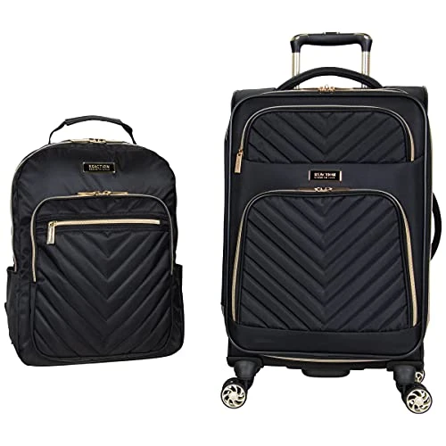 Kenneth Cole Reaction Women's Chelsea Luggage Chevron Softside 8-Wheel Spinner Expandable Suitcase Collection, Black, 2pc Bundle (Carry On+Backpack) 1 Kenneth Cole Reaction Women's Chelsea Luggage Chevron Softside 8-Wheel Spinner Expandable Suitcase Collection, Black, 2pc Bundle (Carry On+Backpack)