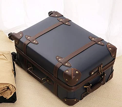 Vintage Luggage Carryon Suitcase Travel - HoJax Classic Trolley Luggage With Spinner Wheels, TSA Lock, Lightweight, 20 Inch, Navy Blue 6 Vintage Luggage Carryon Suitcase Travel - HoJax Classic Trolley Luggage With Spinner Wheels, TSA Lock, Lightweight, 20 Inch, Navy Blue - Image 6