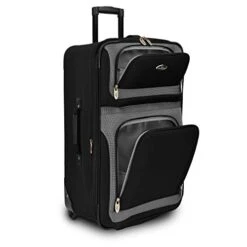 U.S. Traveler New Yorker Lightweight Softside Expandable Travel Rolling Luggage Set, Black/Grey, 4-Piece (15/21/25/29) -Travelpro Shop 41LMinVK0rL