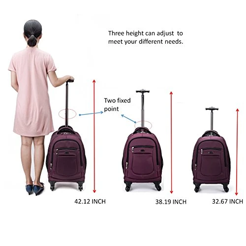 Racini Nylon Waterproof Rolling Backpack, Freewheel Travel Wheeled Backpack, Carry-on Luggage With Anti-Theft Zippers(Purple) 7 Racini Nylon Waterproof Rolling Backpack, Freewheel Travel Wheeled Backpack, Carry-on Luggage With Anti-Theft Zippers(Purple) - Image 7