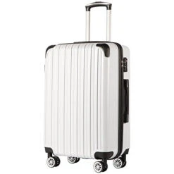 Coolife Luggage Expandable(only 28") Suitcase PC+ABS Spinner 20in 24in 28in Carry On (white Grid New, L(28in))