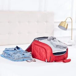 AmazonBasics Underseat Carry On Rolling Travel Luggage Bag - Red Quilted -Travelpro Shop 41NuqvqagFL