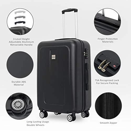 Ceilo ABS Hardside Luggage Sets With USB Interface Laptop Pocket,Lightweight Carry On Suitcase With TSA Lock&360°Spinner Wheels,Black,3-Piece Travel Luggage Set (20/24/28) 9 Ceilo ABS Hardside Luggage Sets With USB Interface Laptop Pocket,Lightweight Carry On Suitcase With TSA Lock&360°Spinner Wheels,Black,3-Piece Travel Luggage Set (20/24/28) - Image 9