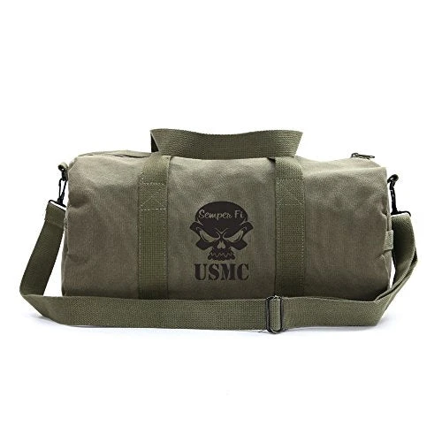 Semper Fi Skull Corp Sport Heavyweight Canvas Duffel Bag (Medium (19" X 9" X 9"), Olive & Black) 1 Semper Fi Skull Corp Sport Heavyweight Canvas Duffel Bag (Medium (19" X 9" X 9"), Olive & Black)