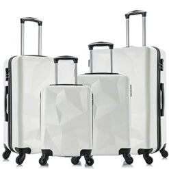 Omni PC Luggage Sets, Semper 4 Piece Luggage Set Suitcases With Spinner Wheels Hardshell Lightweight Luggage W/ Scale (Off- White With Scale)