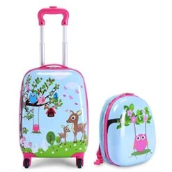 Goplus 2PC Kids Luggage, 12" & 16" Kids Carry On Luggage Set, Lightweight Spinner Suitcases For Boys And Girls (Deer)