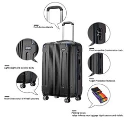JOYWAY Luggage 3 Piece Set Suitcase Lightweight Hardshell TSA Lock Spinner (black) 12 JOYWAY Luggage 3 Piece Set Suitcase Lightweight Hardshell TSA Lock Spinner (black) -Travelpro Shop 41bRUXBvdgS