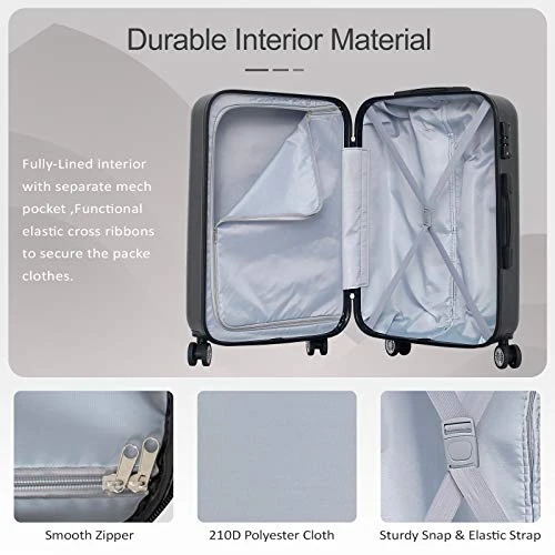 Ceilo ABS Hardside Luggage Sets With USB Interface Laptop Pocket,Lightweight Carry On Suitcase With TSA Lock&360°Spinner Wheels,Black,3-Piece Travel Luggage Set (20/24/28) 6 Ceilo ABS Hardside Luggage Sets With USB Interface Laptop Pocket,Lightweight Carry On Suitcase With TSA Lock&360°Spinner Wheels,Black,3-Piece Travel Luggage Set (20/24/28) - Image 6