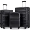 Hardshell Luggage Sets 3 PCS Spinner Suitcase With Tsa Lock Lightweight Black