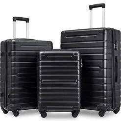 Hardshell Luggage Sets 3 PCS Spinner Suitcase With Tsa Lock Lightweight Black