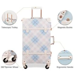 UNIWALKER Vintage Suitcase Set 20 Inch Carry On Spinner Luggage With 12 Inch Handbag For Women -Travelpro Shop 41hjwFvfmZL