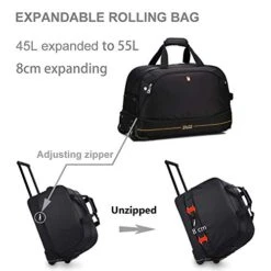 OIWAS Small Rolling Duffle Bag With Wheels Travel 22 Inch Carry On Luggage Tote Suitcase Unisex-Adult Short Term Trips Expandable 45L To 55L Women Men Black 12 OIWAS Small Rolling Duffle Bag With Wheels Travel 22 Inch Carry On Luggage Tote Suitcase Unisex-Adult Short Term Trips Expandable 45L To 55L Women Men Black -Travelpro Shop 41i2F5YxSTL