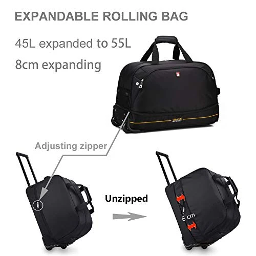 OIWAS Small Rolling Duffle Bag With Wheels Travel 22 Inch Carry On Luggage Tote Suitcase Unisex-Adult Short Term Trips Expandable 45L To 55L Women Men Black 6 OIWAS Small Rolling Duffle Bag With Wheels Travel 22 Inch Carry On Luggage Tote Suitcase Unisex-Adult Short Term Trips Expandable 45L To 55L Women Men Black - Image 6
