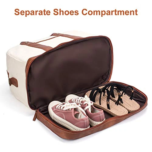 Weekender Bag For Women Canvas Overnight Bag Large Travel Bags For Women Carry On Shoulder Duffle Bag With Shoe Compartment,Perfect For Travel/Daily Use/Birthday Gift (Beige) 7 Weekender Bag For Women Canvas Overnight Bag Large Travel Bags For Women Carry On Shoulder Duffle Bag With Shoe Compartment,Perfect For Travel/Daily Use/Birthday Gift (Beige) - Image 7