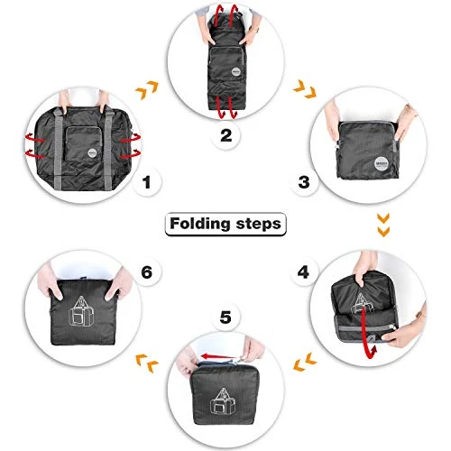 Wandf Foldable Travel Duffel Bag Luggage Sports Gym Water Resistant Nylon, Black 4 Wandf Foldable Travel Duffel Bag Luggage Sports Gym Water Resistant Nylon, Black - Image 4