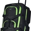 Olympia 8 Pocket Rolling Duffel Bag, Black/Lime, 22 Inch