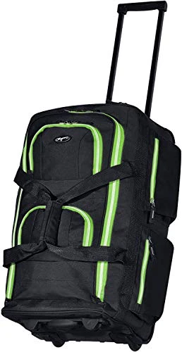 Olympia 8 Pocket Rolling Duffel Bag, Black/Lime, 22 Inch 1 Olympia 8 Pocket Rolling Duffel Bag, Black/Lime, 22 Inch