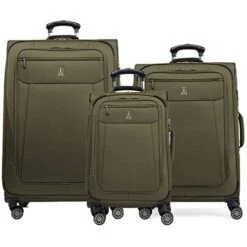 Travelpro Skywalk Limited 3 Piece Spinner Suitcase Set - Softside Expandable Travel Luggage With Spinning Wheels – Carry On & Checked Bags, Olive