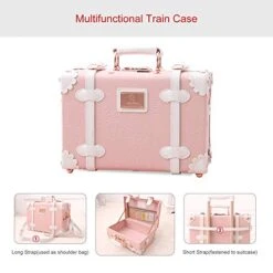 UNIWALKER Vintage Suitcase Set 20 Inch Carry On Spinner Luggage With 12 Inch Handbag For Women (Embossed Pink) -Travelpro Shop 41mF33InVRL