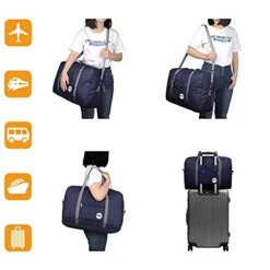 Wandf Foldable Travel Duffel Bag Luggage Sports Gym Water Resistant Nylon (D-Dark Blue With Strap) -Travelpro Shop 41oCxX1QZmS
