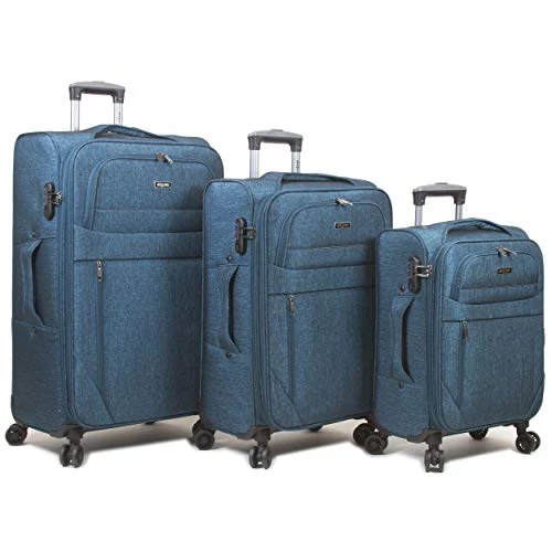 Dejuno Aurora Lightweight Denim 3-Piece Spinner Luggage Set, Navy 1 Dejuno Aurora Lightweight Denim 3-Piece Spinner Luggage Set, Navy