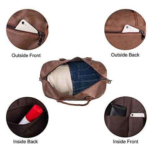 Leather Travel Bag With Shoe Pouch,Weekender Overnight Bag Waterproof Leather Large Carry On Bag Travel Tote Duffel Bag For Men Or Women 4 Leather Travel Bag With Shoe Pouch,Weekender Overnight Bag Waterproof Leather Large Carry On Bag Travel Tote Duffel Bag For Men Or Women - Image 4