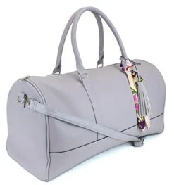 Women's Large PU Leather Weekender Duffel Bag With Satin Interior - Big 22" Carry-On Size - Light Grey -Travelpro Shop 41rDBZyJiDL