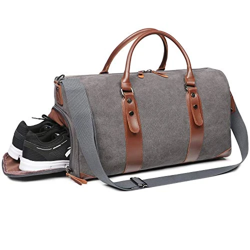 Oflamn Large Duffle Bag Canvas Leather Weekender Overnight Travel Carry On Tote Bag With Shoe Compartment And Toiletry Bag (Grey) 6 Oflamn Large Duffle Bag Canvas Leather Weekender Overnight Travel Carry On Tote Bag With Shoe Compartment And Toiletry Bag (Grey) - Image 6