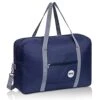 Wandf Foldable Travel Duffel Bag Luggage Sports Gym Water Resistant Nylon (D-Dark Blue With Strap)