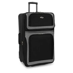 U.S. Traveler New Yorker Lightweight Softside Expandable Travel Rolling Luggage Set, Black/Grey, 4-Piece (15/21/25/29) -Travelpro Shop 41wkC6PPIGL