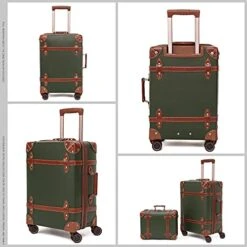 NZBZ Vintage Luggage Sets With Spinner Wheels Cute Carry On Suitcase Tsa Lock Luggage 3 Pieces (Green, 14inch & 20inch & 28inch) -Travelpro Shop 41wqXZGTyHS